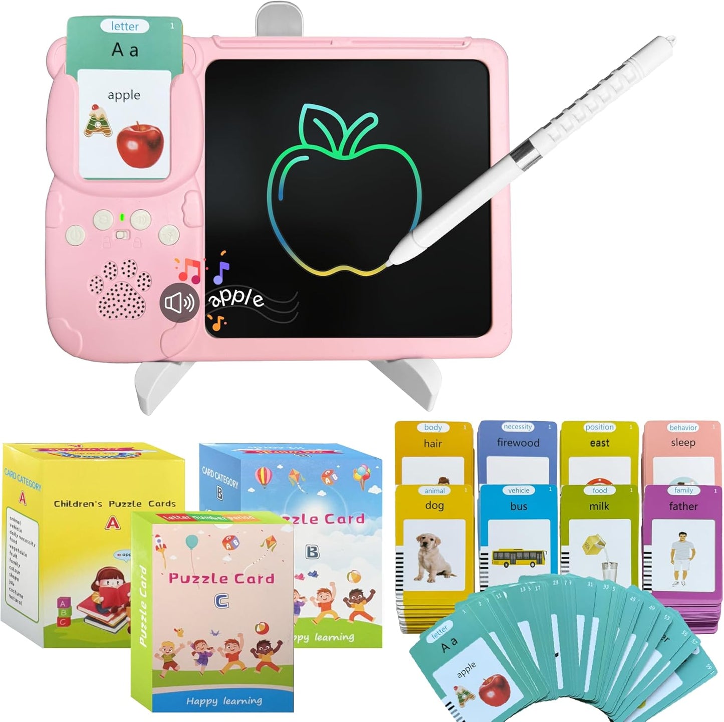 Talking Flash Cards for Toddlers 2-in-1 LCD Writing Tablet Kids