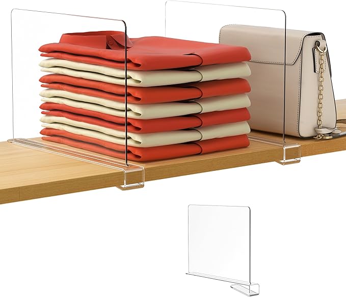 Clear Shelf Divider Organizer Set for Closets & Cabinets