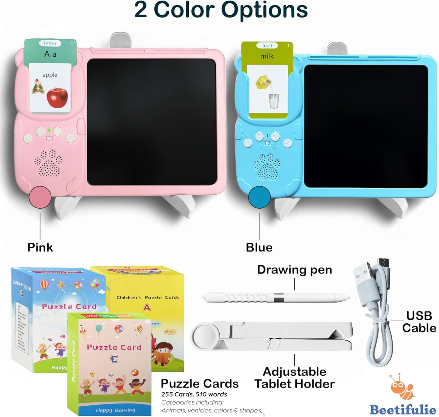 Talking Flash Cards for Toddlers 2-in-1 LCD Writing Tablet Kids