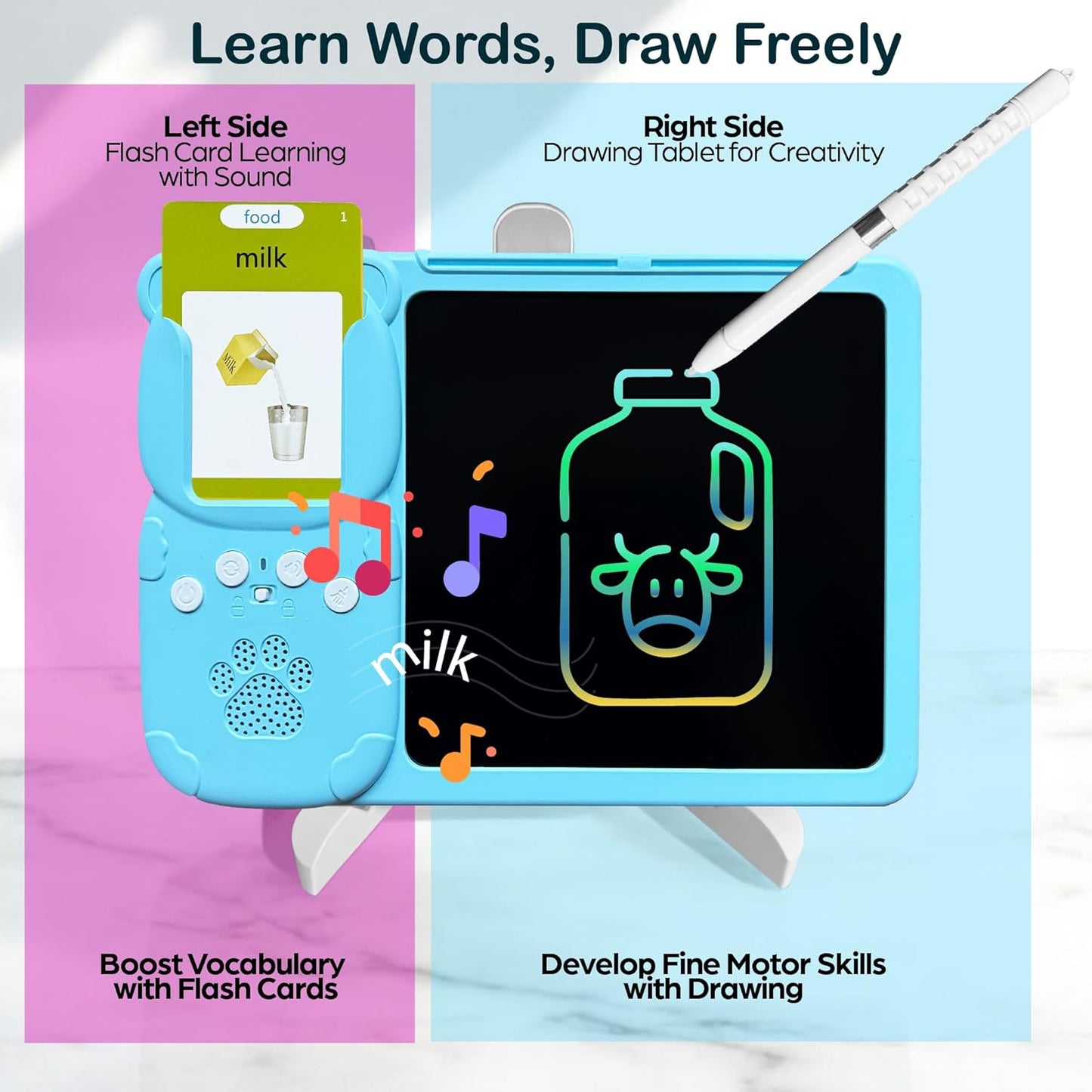 Talking Flash Cards for Toddlers 2-in-1 LCD Writing Tablet Kids