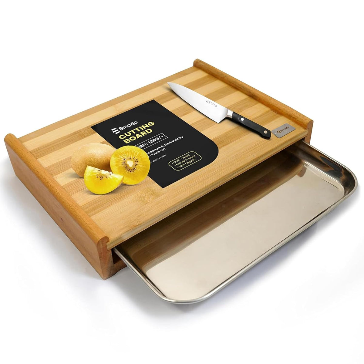 Wooden Cutting Board with Sliding Catch Tray