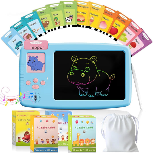 Talking Flash Cards for Toddlers 2-in-1 LCD Writing Tablet Kids