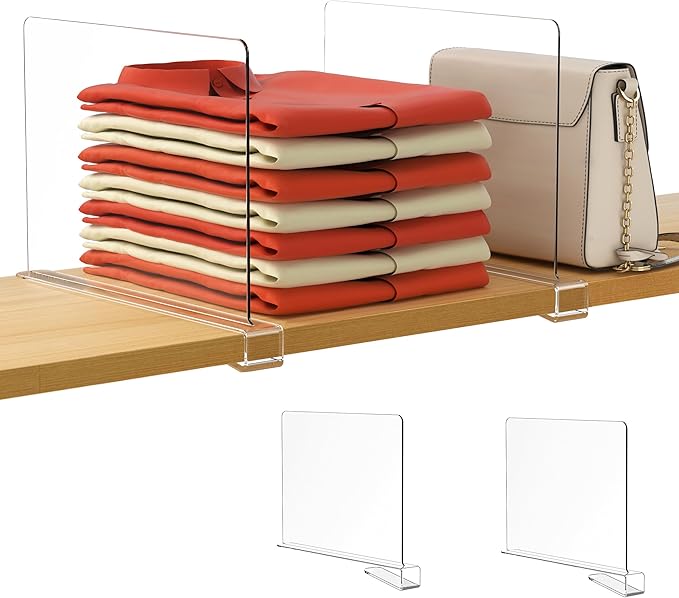 Clear Shelf Divider Organizer Set for Closets & Cabinets