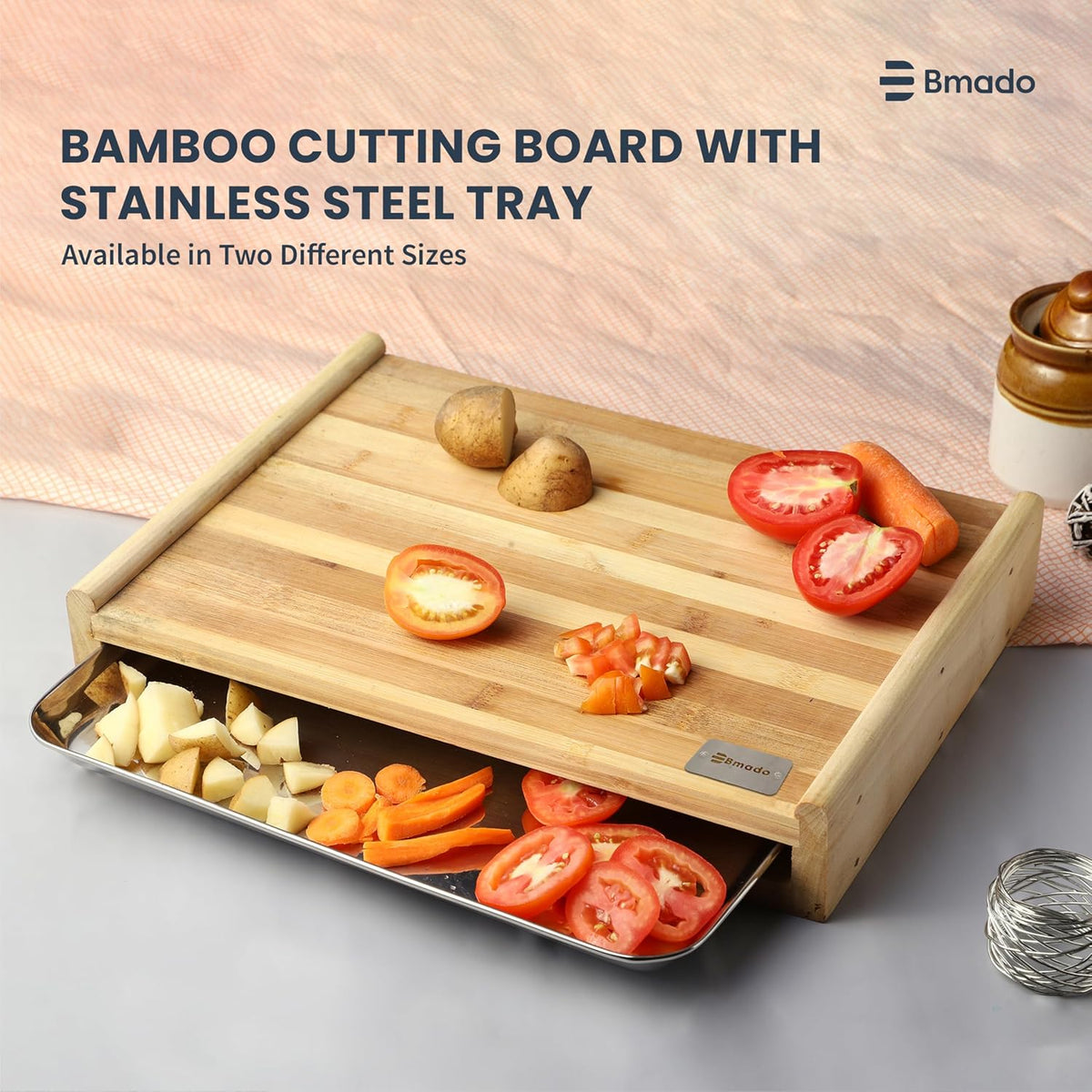 Wooden Cutting Board with Sliding Catch Tray
