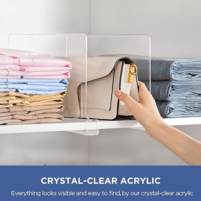 Clear Shelf Divider Organizer Set for Closets & Cabinets