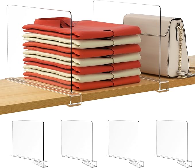 Clear Shelf Divider Organizer Set for Closets & Cabinets