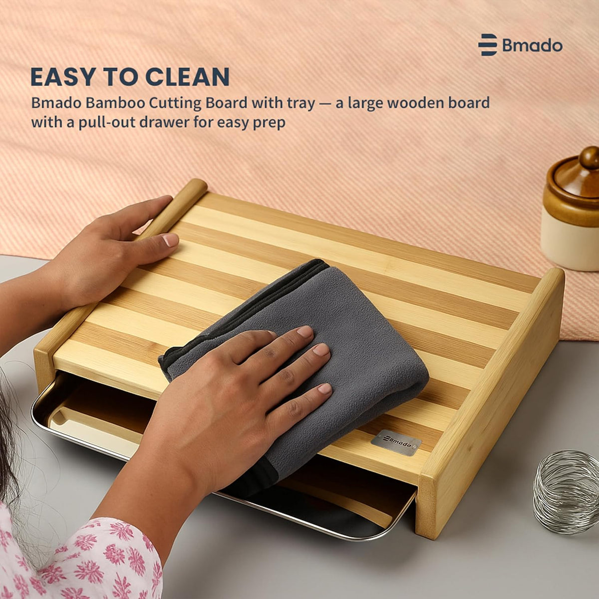 Wooden Cutting Board with Sliding Catch Tray