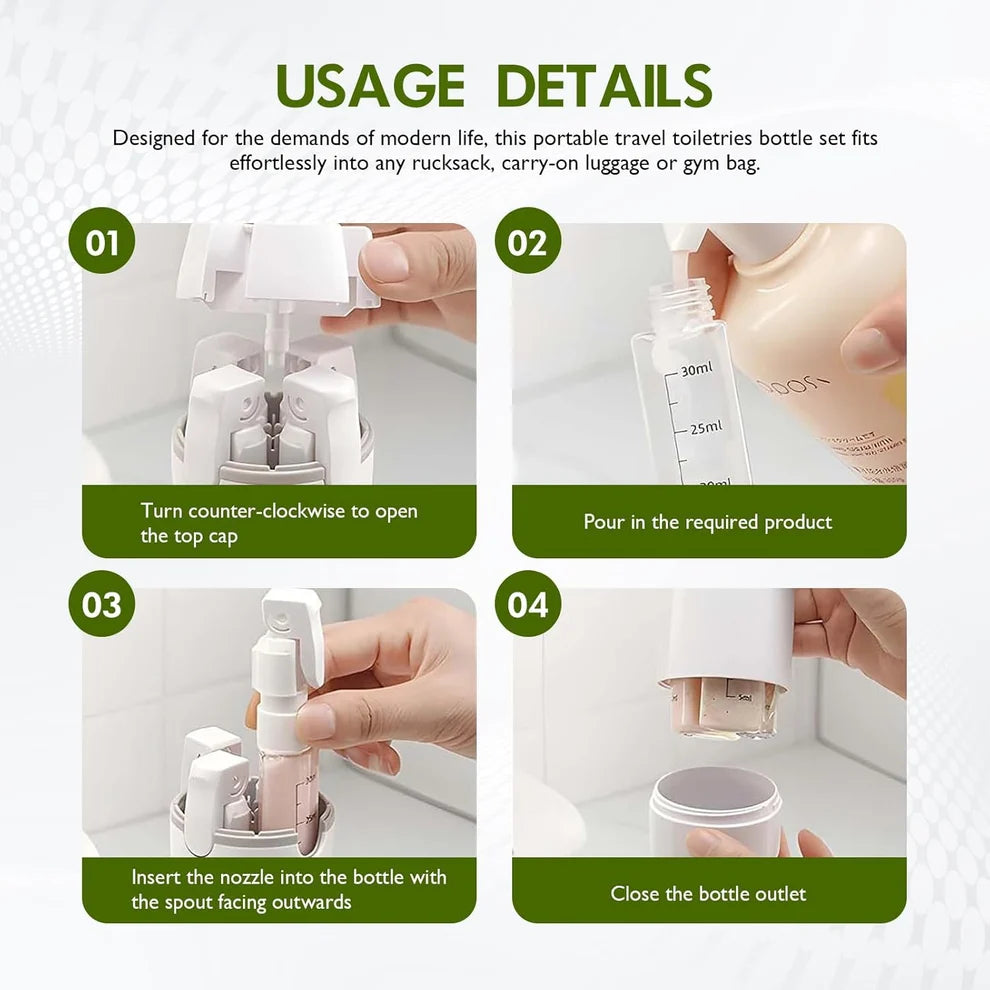 TravelMate – 4-in-1 Refillable Travel Bottle Set