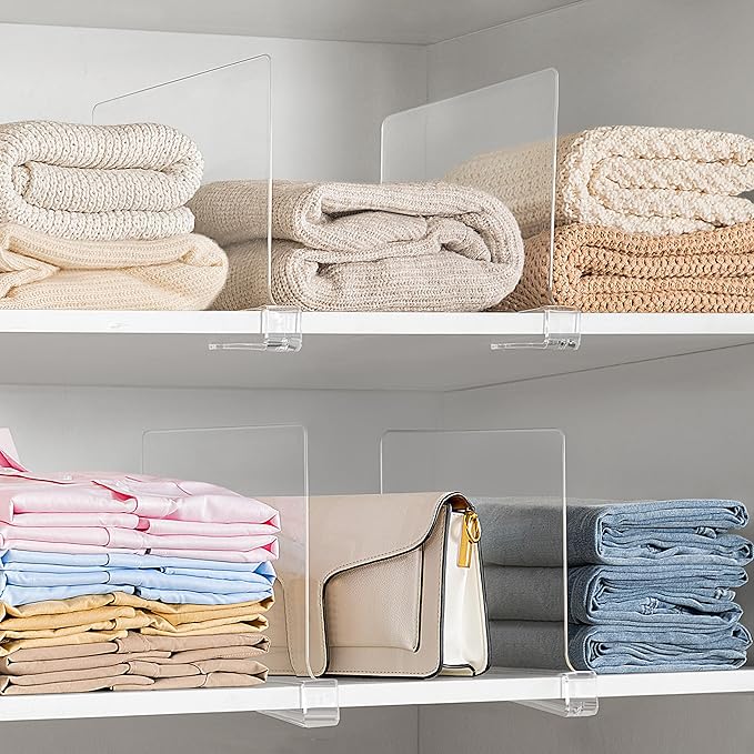 Clear Shelf Divider Organizer Set for Closets & Cabinets