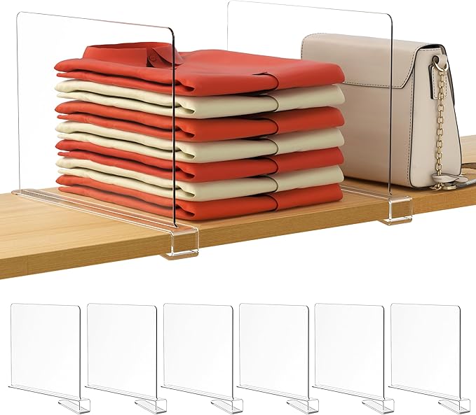 Clear Shelf Divider Organizer Set for Closets & Cabinets
