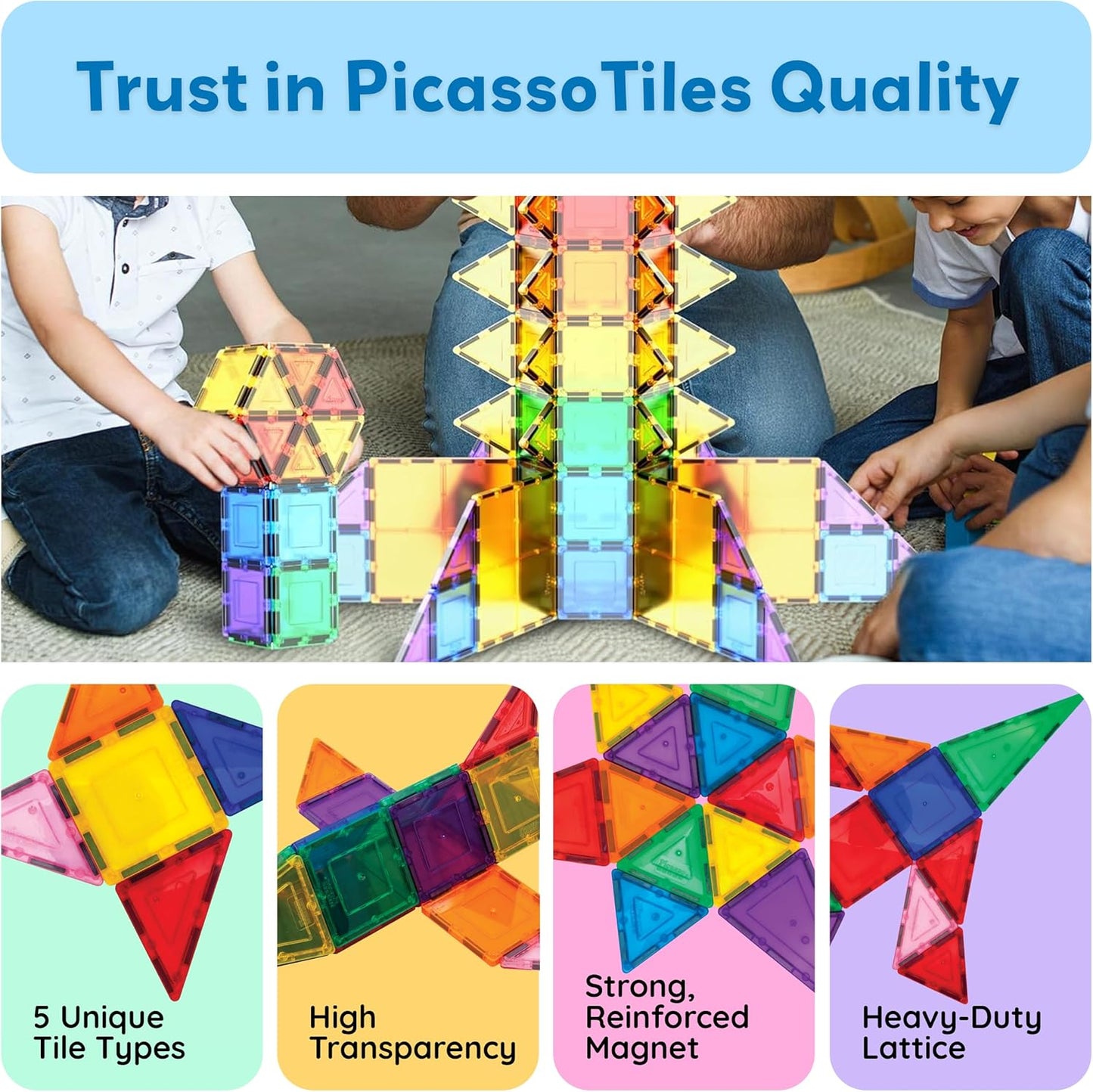 Magnet Building Tiles Clear Magnetic 3D Blocks Construction Playboards